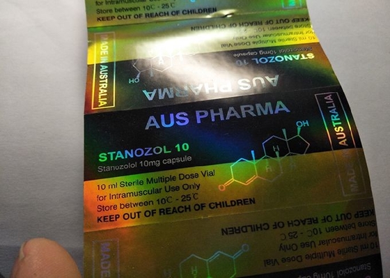 Etykiety szklanych fiolek ze złotym hologramem Etykiety na butelki apteczne firmy Aus Pharma Design