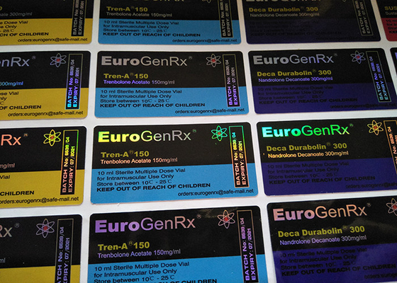 Błyszczące wodoodporne etykiety szklanych fiolek Euro GenRX Hologramowe naklejki na etykiety leków