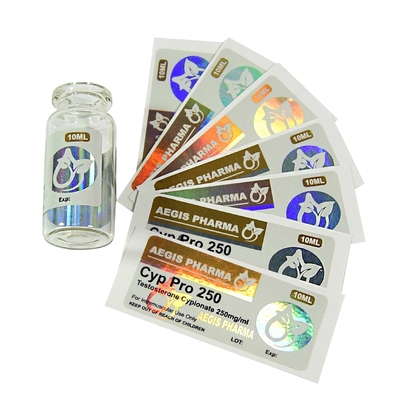 Cyp 250 mg Nalepka klejąca, Holograficzna etykieta drukowana na zamówienie Etykiety na fiolki 10 ml