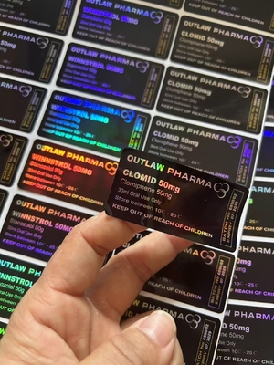 Clomid 50mg Niestandardowe etykiety na butelki z tworzywa sztucznego Etykiety z czarnym tłem Druk laserowy słów