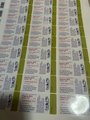 Niestandardowe etykiety oleju do wstrzykiwań z witaminą B12 do butelki szklanej o pojemności 10 ml UV PRINITING/cmyk printing