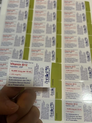 Niestandardowe etykiety oleju do wstrzykiwań z witaminą B12 do butelki szklanej o pojemności 10 ml UV PRINITING/cmyk printing