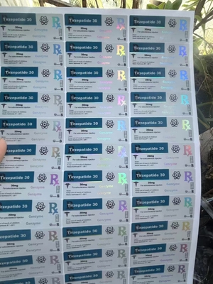 Etykiety na fiolki szklane z peptydem Tirzepatide 40mg z niestandardowym projektem