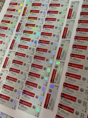 Etykiety na małe fiolki z semaglutydem 1mg 5x2cm z efektem holograficznym laserowym, na fiolki 2ml i 3ml