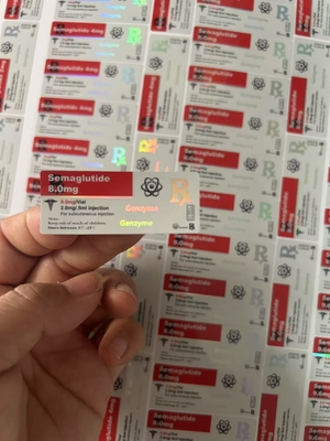 Etykiety na małe fiolki z semaglutydem 1mg 5x2cm z efektem holograficznym laserowym, na fiolki 2ml i 3ml