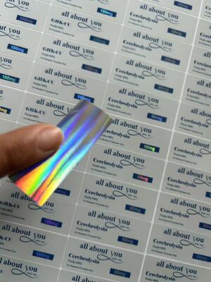 Etykiety fiolki GHK- CU 5MG z efektem błyszczącego lasera