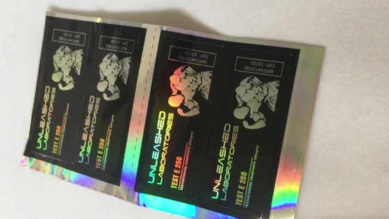 Etykiety fiolki 10 ml z srebrną/ złotą folią wymocowaną do badania E 250