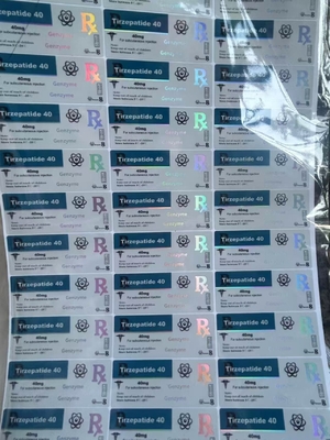 Etykiety na fiolki szklane z peptydem Tirze Patide 40mg z niestandardowym projektem