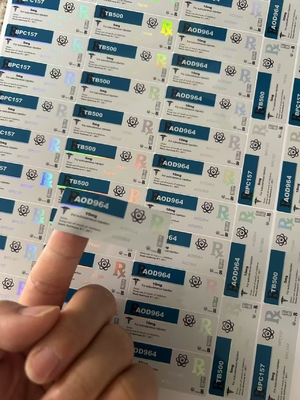 Etykiety na fiolki szklane AOD964 3ml z hologramem, materiał PET, efekt błyszczący laserowo