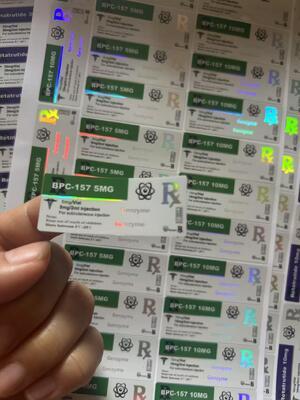 BPC 157 5mg Etykiety na małe szklane fiolki z peptydami